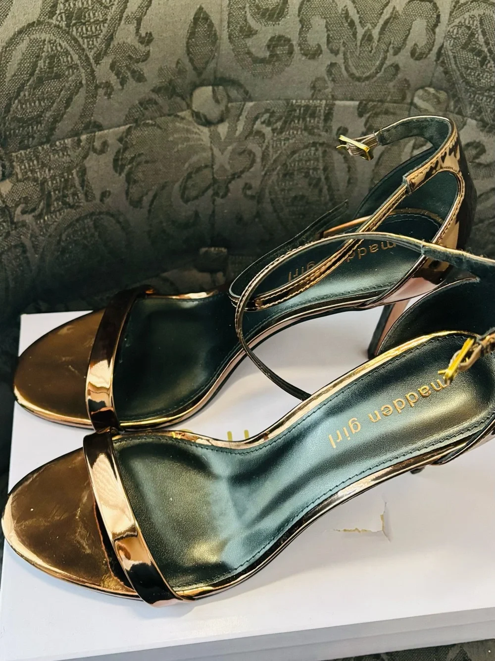Madden Girl Brazen Bronze Metallic Ankle Strap Heels | Size 9.5